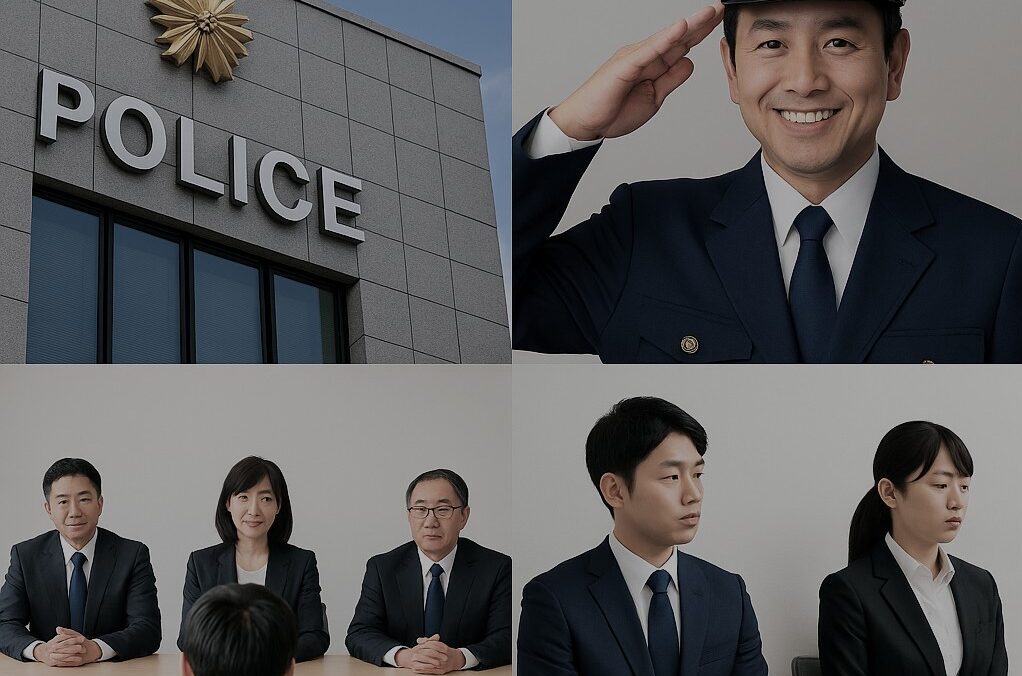 警察官採用面接試験を若い男女が受験している様子